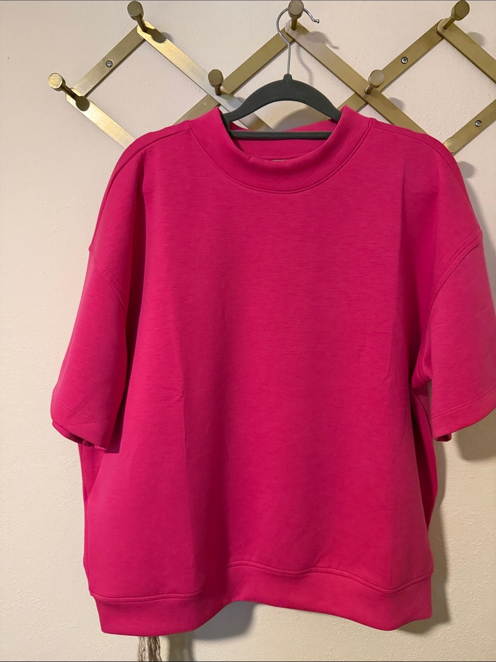 Zenana L Bright Pink Short Sleeve Scuba Sweatshirt Top | Athleisure✨